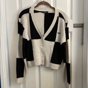 Vans Black and White Cardigan Sweater with Geometric Design